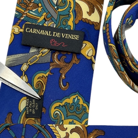 CARNAVAL DE VENISE Blue Royal Silk DESIGNER Tie HANDMADE ITALY - Picture 4 of 5